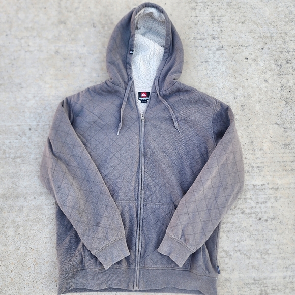 Quiksilver Other - Y2K‎ Quicksilver Gray Quilted Men's Zip Up Hoodie Sherpa Lined Jacket, Sz XL